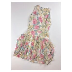 Vintage Silk Gillian Drop Waist Ruffle Floral Dress